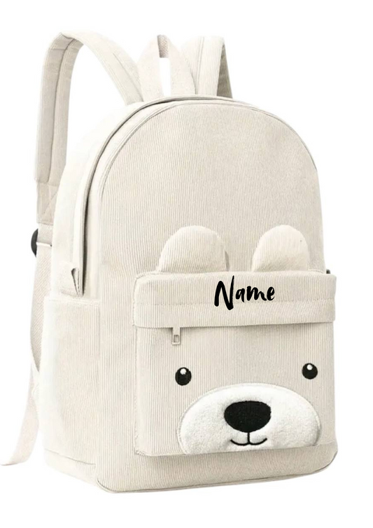 Kindergartenrucksack Bärenoptik Cremefarben – personalisierbar mit Namen | Kuscheliger Kita-Rucksack für Jungen & Mädchen