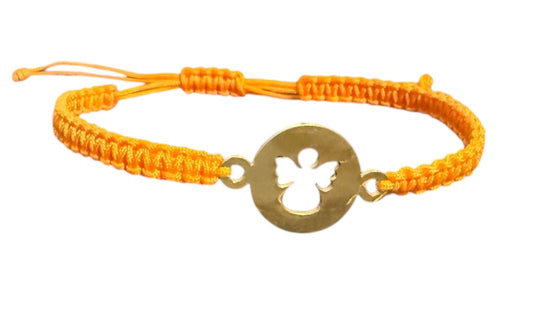 Handgefertigtes Makramee-Armband mit goldfarbenem Schutzengel – personalisierbar & verstellbar | Symbolischer Schmuck für Damen & Herren (G14)