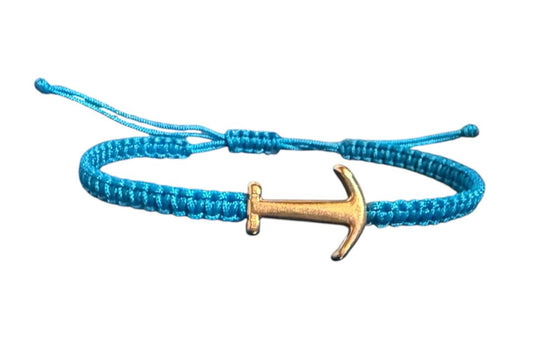 Makramee Armband „Anker“ – Blau & Roségold | Maritimes Statement in Handarbeit
