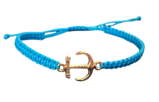 Makramee Armband „Love Anker“ – Blau & Roségold | Maritimes Armband mit Botschaft