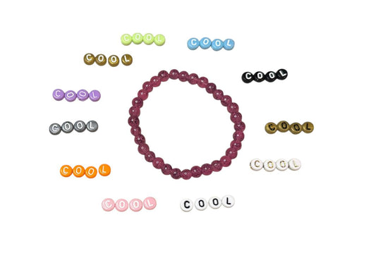 Handgefertigtes Perlenarmband in Pink Marmoriert - Personalisiert mit Namen oder ohne - Elastisch & in verschiedenen Größen (XS bis XL) (001)
