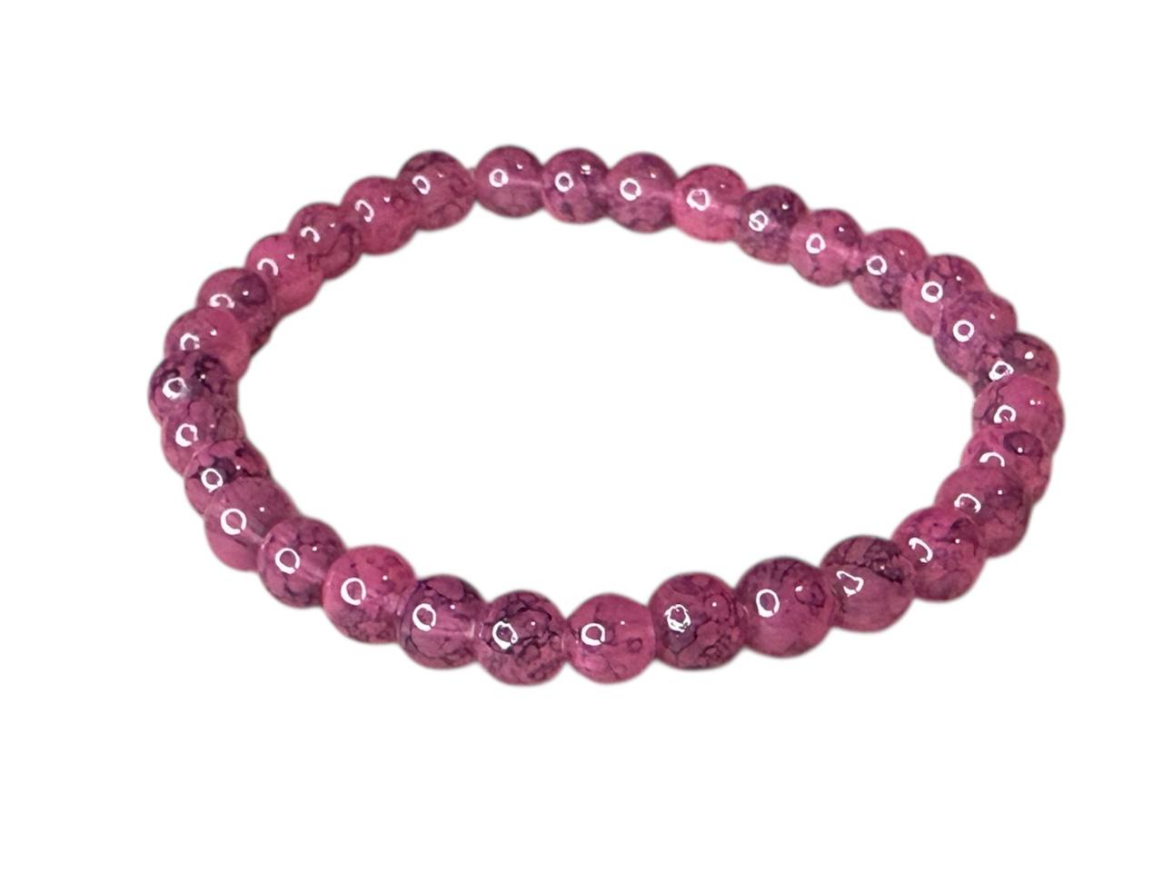 Handgefertigtes Perlenarmband in Pink Marmoriert - Personalisiert mit Namen oder ohne - Elastisch & in verschiedenen Größen (XS bis XL) (001)