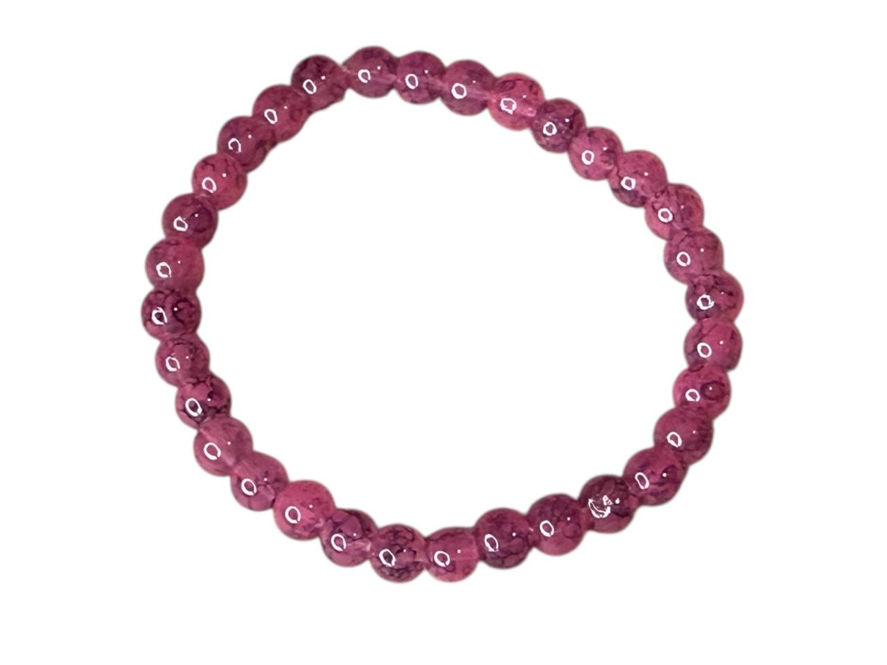Handgefertigtes Perlenarmband in Pink Marmoriert - Personalisiert mit Namen oder ohne - Elastisch & in verschiedenen Größen (XS bis XL) (001)