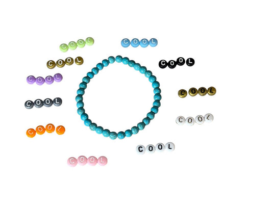 Handgefertigtes Keramikperlenarmband in Türkis marmoriert – Personalisiert mit Namen oder ohne – Elastisch & in verschiedenen Größen (XS bis XL) (011!