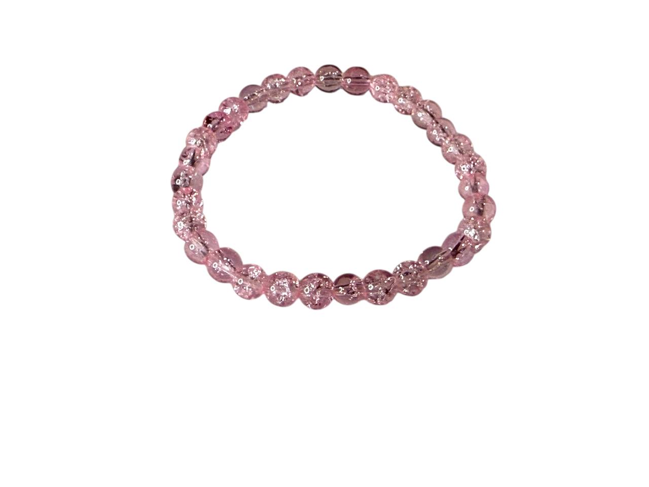 Handgefertigtes Rosa Glasperlenarmband – Personalisiert mit Namen oder ohne – Elastisch & in verschiedenen Größen (XS bis XL) (012)