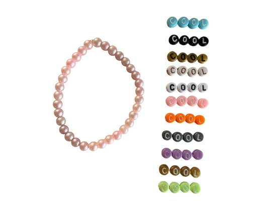 Rosa Glitzer Glasperlen Armband – Handgemacht & Personalisierbar – Elastisch in 5 Größen (027)