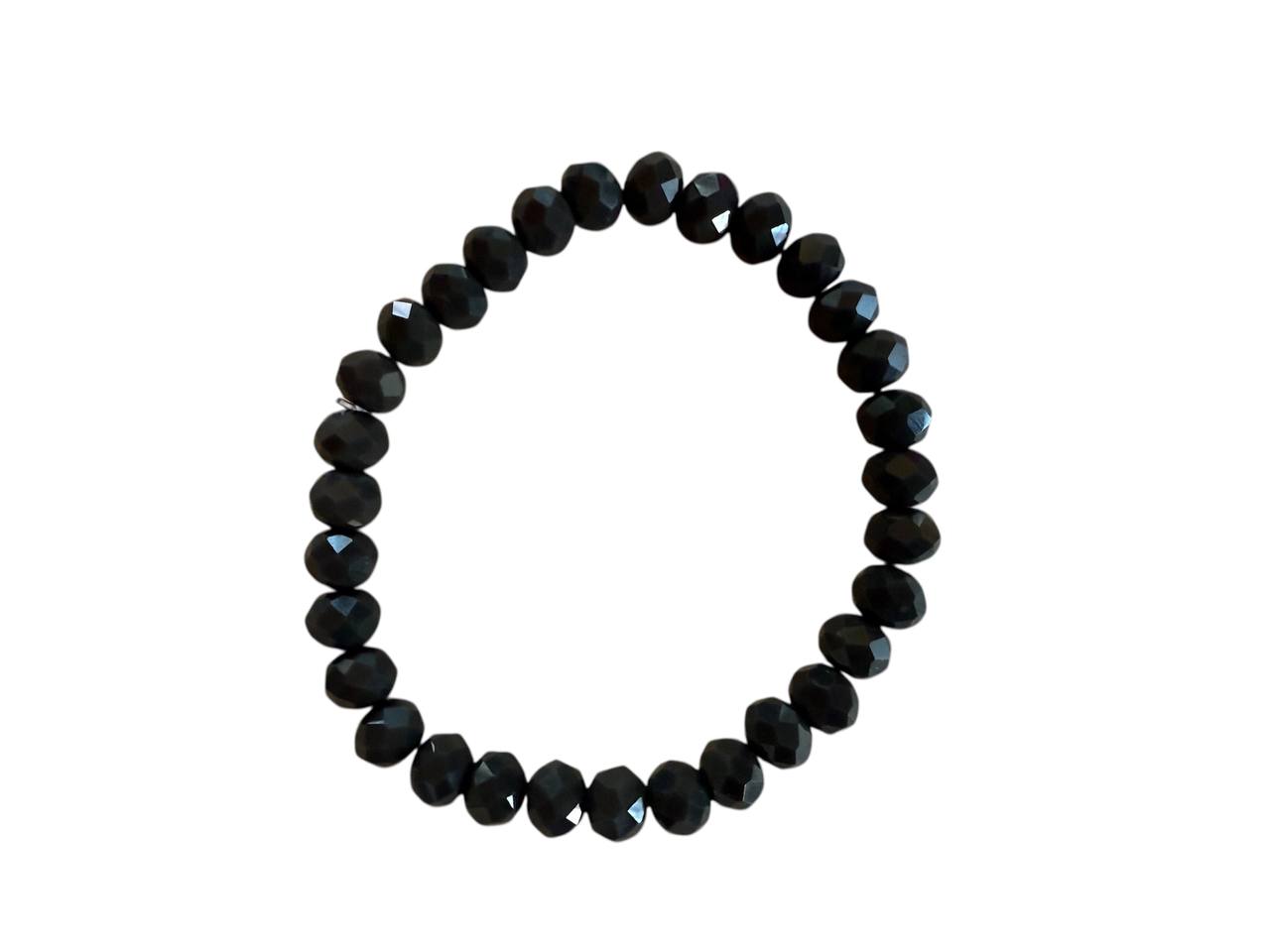 Schwarzes Glasperlen-Armband – Handgefertigt & Personalisiert – Elastisch in 5 Größen (034)