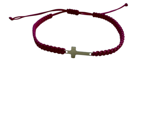Handgefertigtes Makramee Armband „Kreuz“ – Pink & Silber (15x8mm)