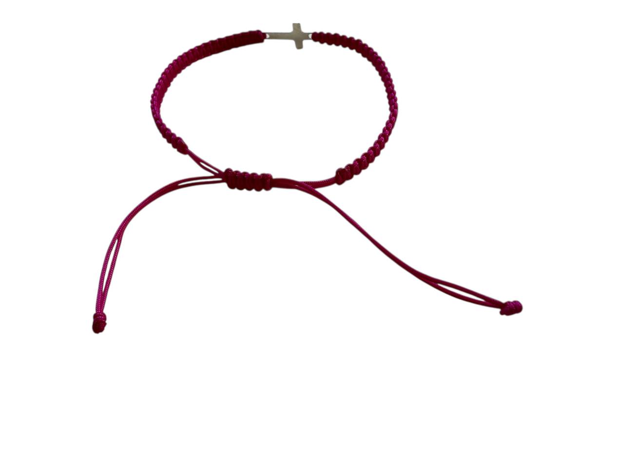 Handgefertigtes Makramee Armband „Kreuz“ – Pink & Silber (15x8mm)