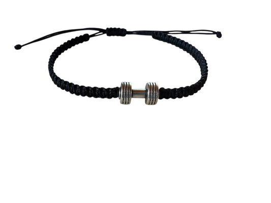 Makramee Armband mit Hantel Anhänger – Schwarz & Silber | Verstellbar 16–20 cm