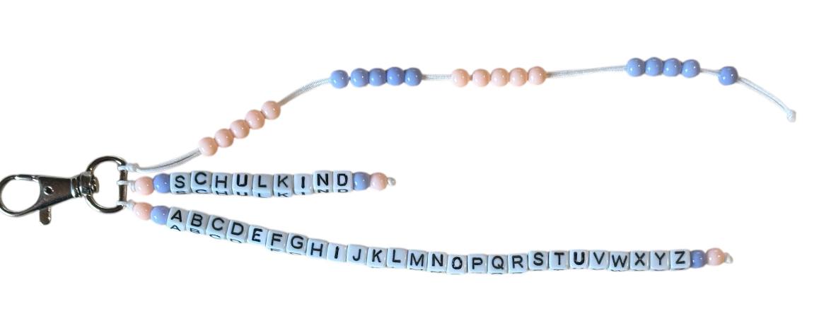 🎒 Personalisierte ABC- & Rechenkette – Aprikose & Flieder – 3-reihig mit Wunschname – Einschulungsgeschenk