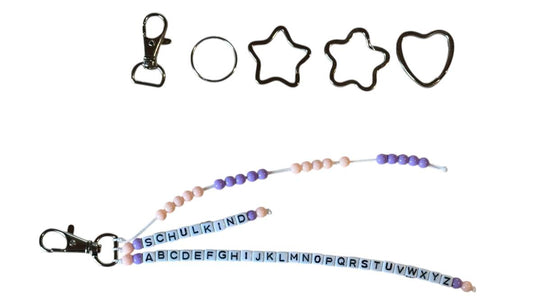 🎓 Personalisierte ABC- & Rechenkette – Aprikose & Lila – 3-reihig mit Wunschname – Einschulungsgeschenk