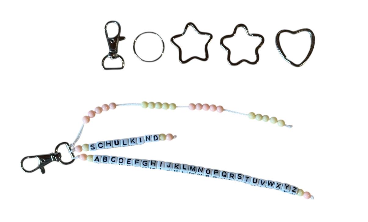 🎒 Personalisierte ABC- & Rechenkette – Aprikose & Gelb – 3-reihig mit Wunschname – Einschulungsgeschenk