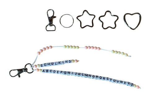 🎒 Personalisierte ABC- & Rechenkette – Aprikose & Gelb – 3-reihig mit Wunschname – Einschulungsgeschenk