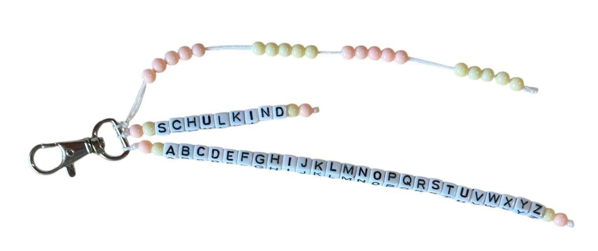 🎒 Personalisierte ABC- & Rechenkette – Aprikose & Gelb – 3-reihig mit Wunschname – Einschulungsgeschenk