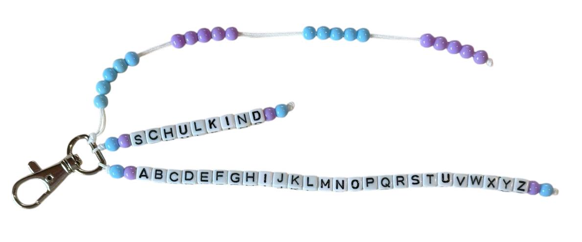 🎓 Personalisierte ABC- & Rechenkette – Blau & Lila – 3-reihig mit Wunschname – Einschulungsgeschenk