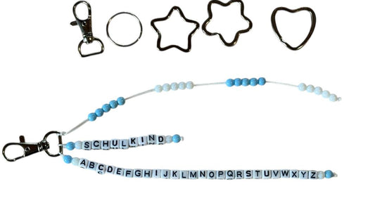 🎓 Personalisierte ABC- & Rechenkette – Blau & Weiß – 3-reihig mit Wunschname – Einschulungsgeschenk