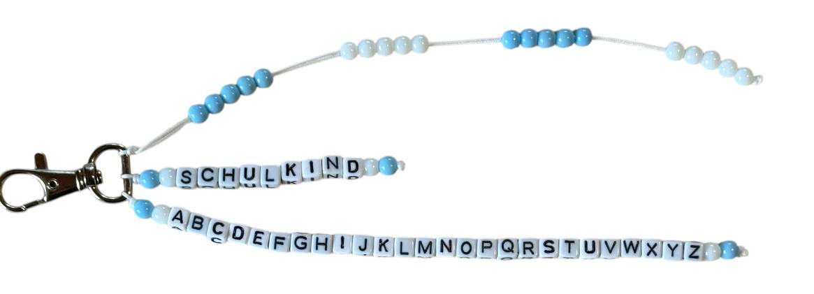 🎓 Personalisierte ABC- & Rechenkette – Blau & Weiß – 3-reihig mit Wunschname – Einschulungsgeschenk