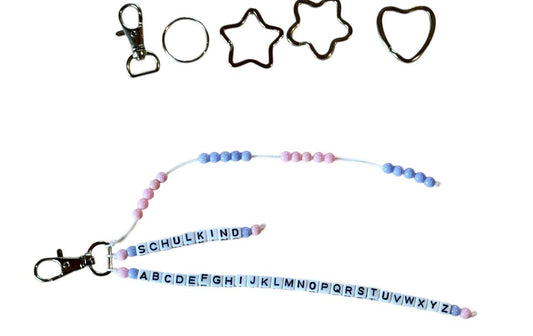 🎀 Personalisierte ABC- & Rechenkette – Rosa & Flieder – mit Wunschname – Geschenk zur Einschulung