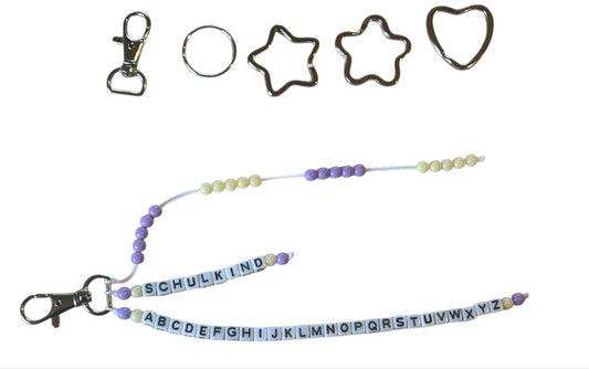 🎁 Personalisierte ABC-/Rechenkette in Lila & Gelb – Handgefertigtes Geschenk zur Einschulung mit Wunschname