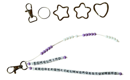 🎒 Personalisierte ABC-/Rechenkette in Lila & Weiß – Handgemachtes Geschenk zur Einschulung mit Wunschname