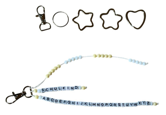 Personalisierte ABC- & Rechenkette Gelb-Weiß – Handgefertigtes Geschenk zur Einschulung