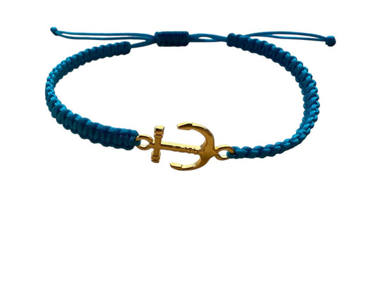 Makramee Armband mit Anker & "Love"-Gravur – Handgemacht – 38 Farben & 5 Größen – Goldfarbener Anhänger (G21)