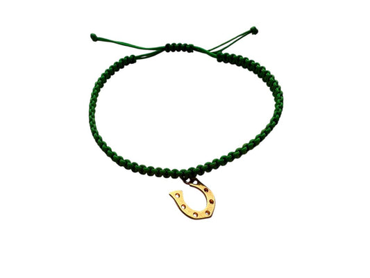 Handgemachtes Makramee Armband mit Hufeisen Anhänger – Glücksbringer aus Gold – Viele Farben & Größen (G23)