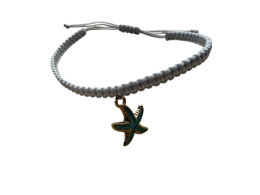 Makramee Armband mit Seestern Gold Türkis – Handgemachter Schmuck – Größen & Farben wählbar (G26)