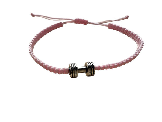 Makramee Armband Hantel Silber – Fitness Armband – rosa – handgemacht – LiSoEl