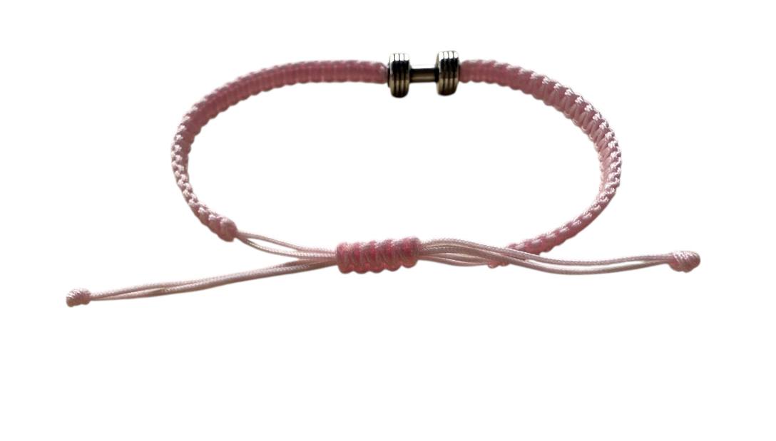 Makramee Armband Hantel Silber – Fitness Armband – rosa – handgemacht – LiSoEl