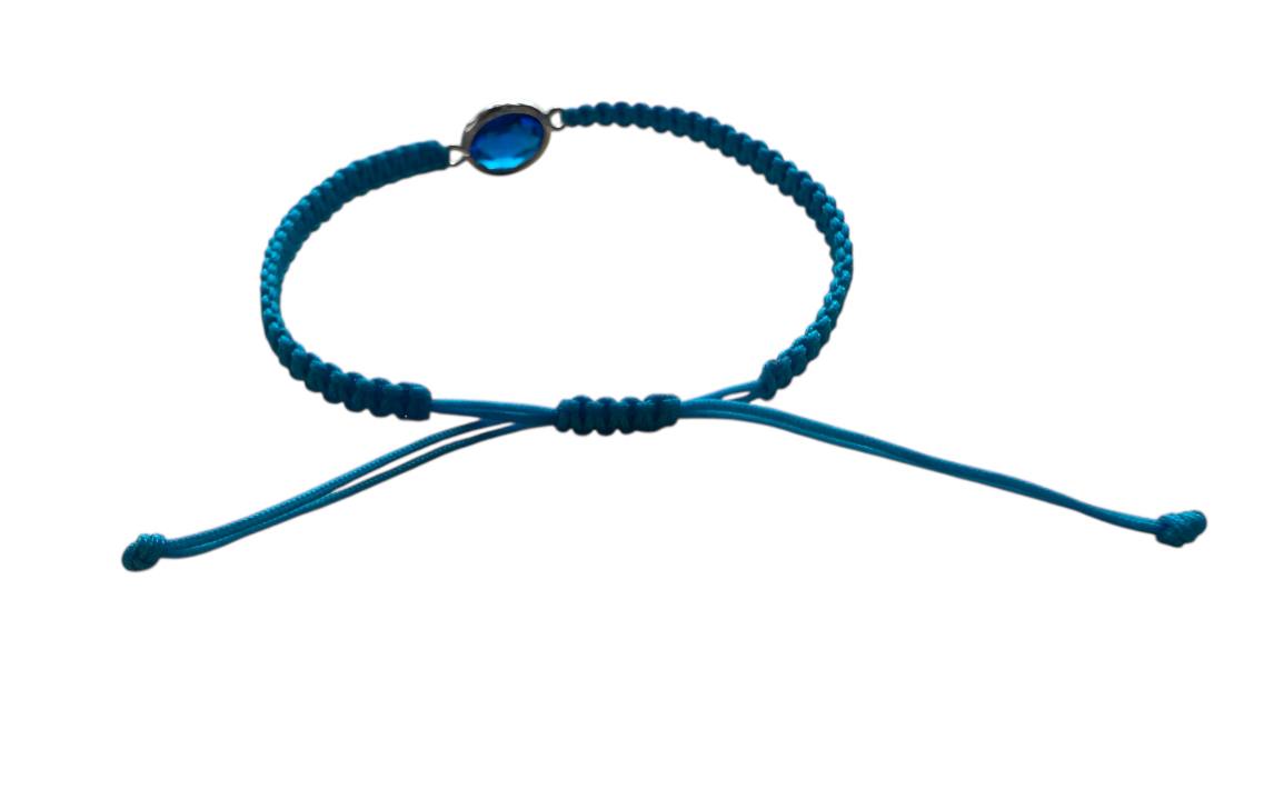 Makramee Armband mit blauem Glas – Sand – Silber Anhänger – Handgemacht – LiSoEl