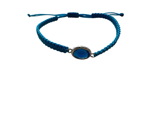 Makramee Armband mit blauem Glas – Sand – Silber Anhänger – Handgemacht – LiSoEl