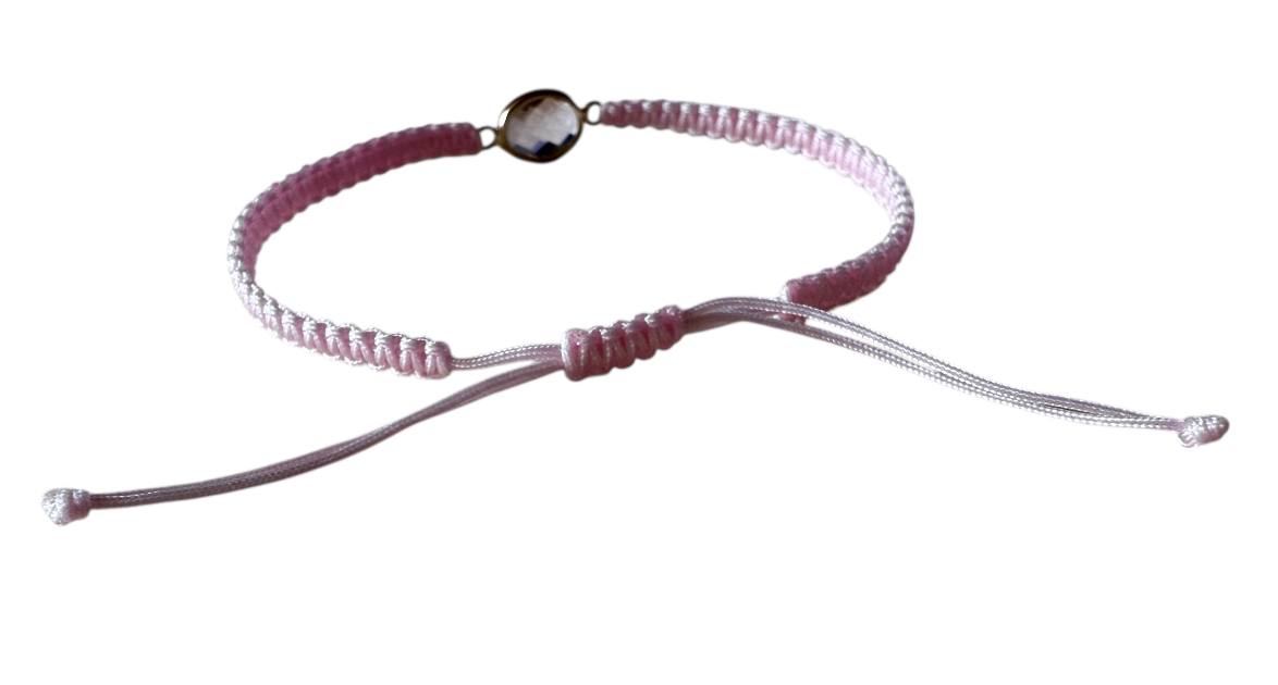 Makramee Armband mit Roségold-Anhänger & rosa Glasstein | Handgemacht & personalisierbar (R26)