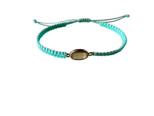 Handgefertigtes Makramee Armband mit rosegoldenem Anhänger & grün schimmerndem Glas – 38 Farben & 5 Größen | Verstellbar (R28)