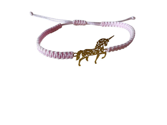 Handgefertigtes Makramee Armband mit goldenem Einhorn-Anhänger – 38 Farben & 5 Größen (XS–XL) | Verstellbar (G32)