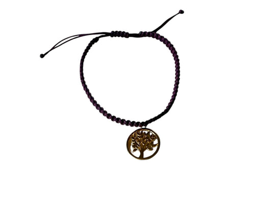 Handgefertigtes Makramee Armband mit goldenem Lebensbaum-Anhänger – 38 Farben & 5 Größen (XS–XL) | Verstellbar (G35)
