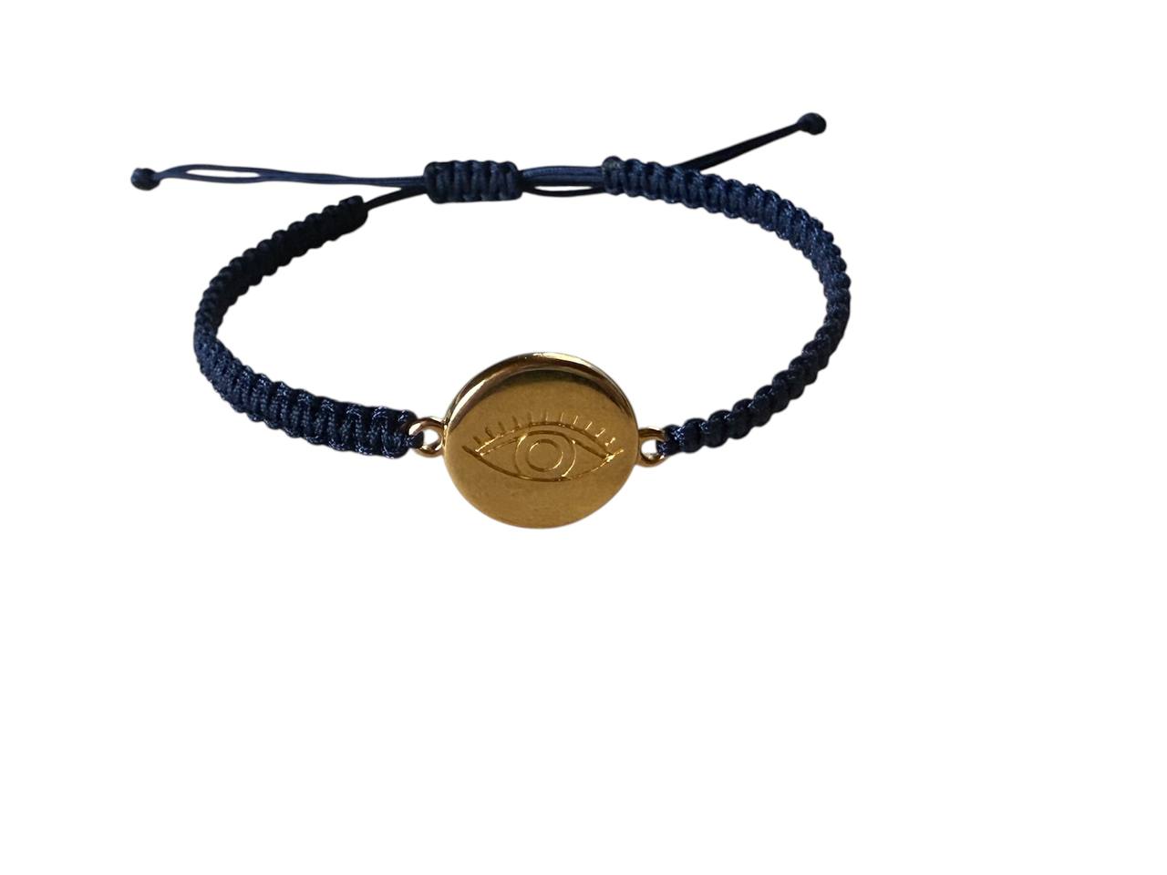 Handgefertigtes Makramee Armband mit goldenem Auge-Anhänger – 38 Farben & 5 Größen (XS–XL) | Schutzsymbol (G36)