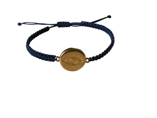 Handgefertigtes Makramee Armband mit goldenem Auge-Anhänger – 38 Farben & 5 Größen (XS–XL) | Schutzsymbol (G36)