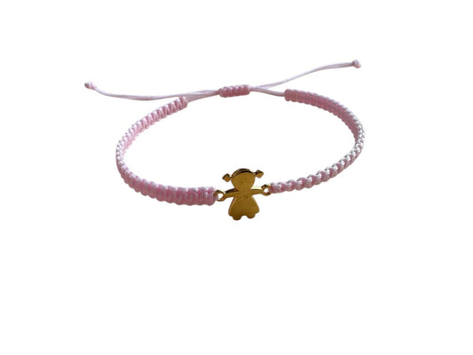 Handgemachtes Makramee Armband mit goldenem Kind-Anhänger 👶 – in 38 Farben & 5 Größen (G40)