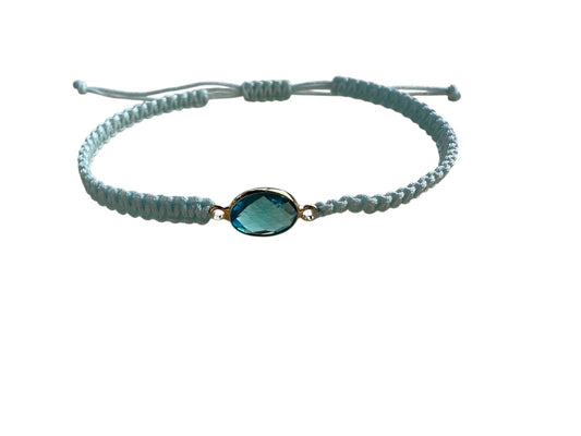 Handgefertigtes Makramee Armband mit blauem Glas-Anhänger 💙 Gold – Verstellbar XS-XL (12-20cm) (G41)