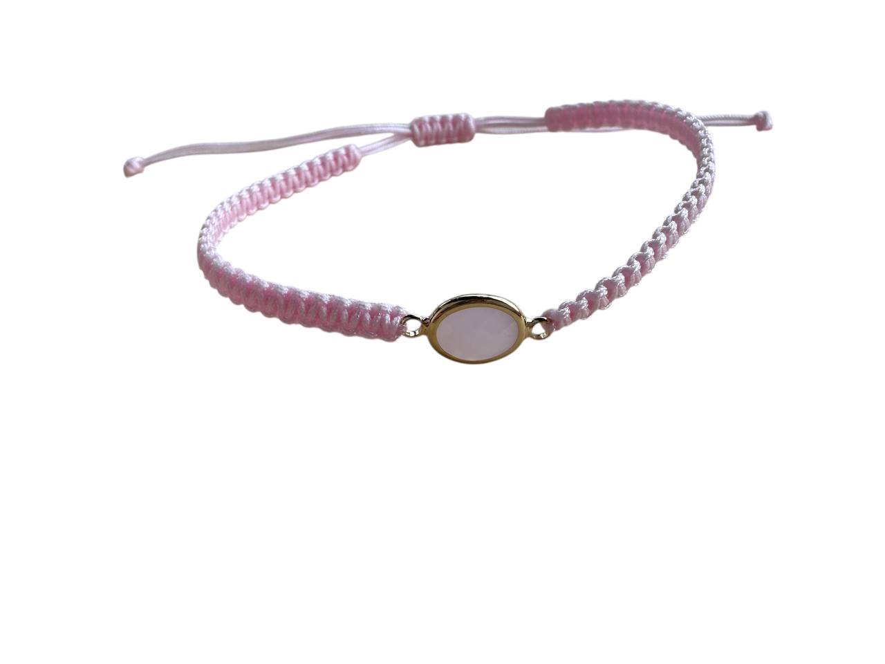 Handgefertigtes Makramee Armband mit gold-rosa Glas Anhänger 💖 Verstellbar XS-XL (G42)