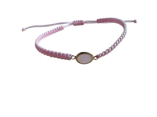 Handgefertigtes Makramee Armband mit gold-rosa Glas Anhänger 💖 Verstellbar XS-XL (G42)