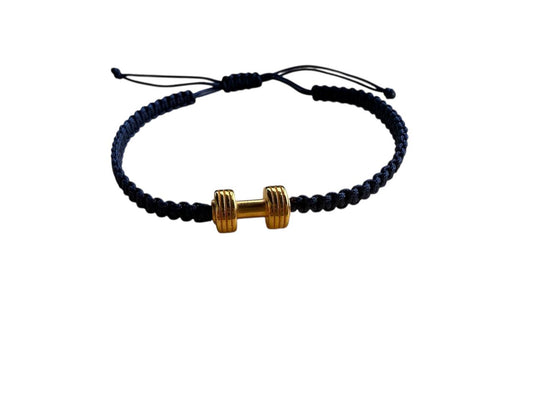 Makramee Armband mit Hantel Anhänger 💪 Gold – 38 Farben & 5 Größen | Handgemacht & Verstellbar (G44)