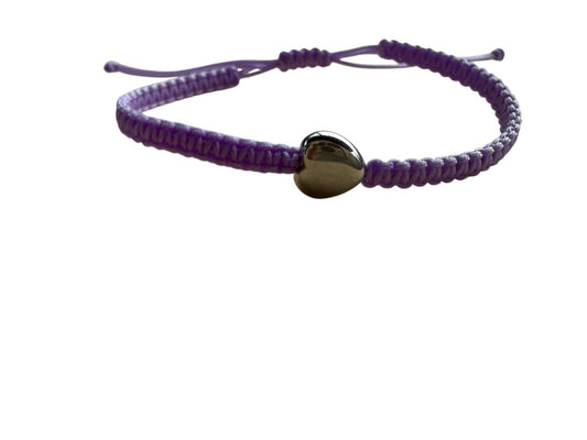 Handgefertigtes Makramee Armband mit Silber-Herz – 38 Farben & Größen XS-XL verstellbar (S55)