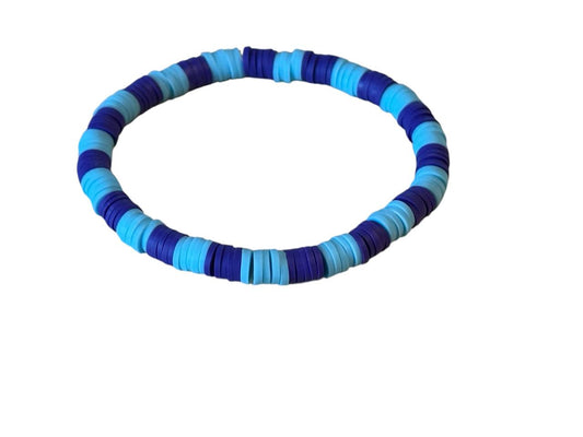 Handgemachtes Perlenarmband Blau & Lila – Elastisch – Tonperlen – Boho Stil