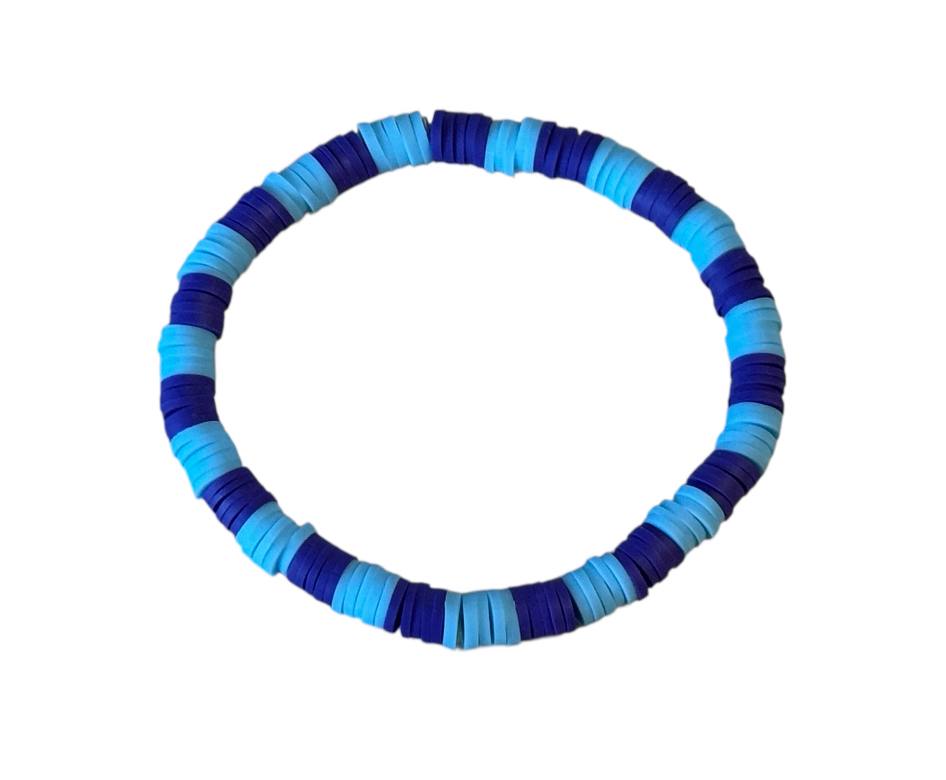 Handgemachtes Perlenarmband Blau & Lila – Elastisch – Tonperlen – Boho Stil