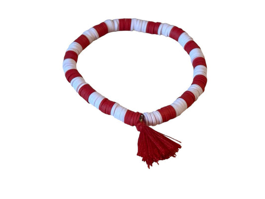 Handgemachtes Perlenarmband Rosa & Rot – Elastisch mit Tonperlen & Quaste