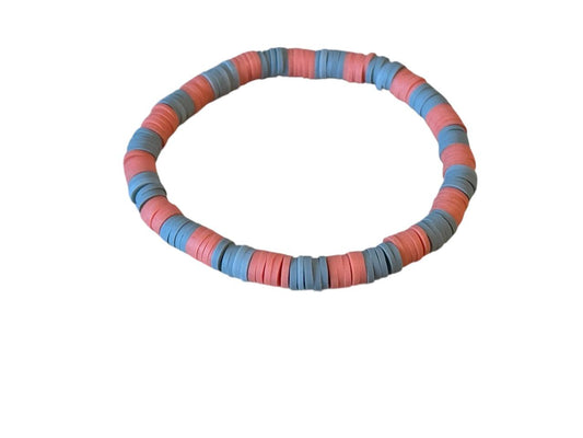 Handgemachtes Perlenarmband Orange & Grau – Elastisches Armband aus Tonperlen in Wunschgröße