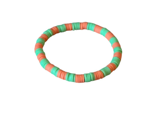 Handgemachtes Perlenarmband Orange & Grün – Elastischer Boho-Schmuck aus Tonperlen